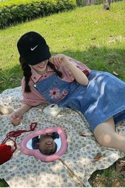 Sakura Embroidery Dungaree Shorts - Y2K Fashion with Coquette Aesthetic