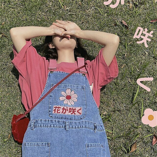 Sakura Embroidery Dungaree Shorts - Y2K Fashion with Coquette Aesthetic