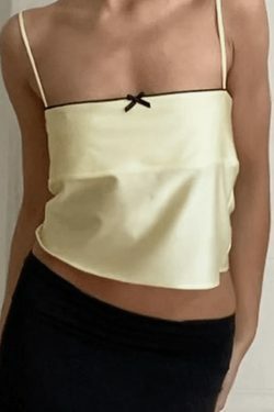 Satin Bow Cami Top: Y2K Coquette Grunge Aesthetic Cute Tops Pastel