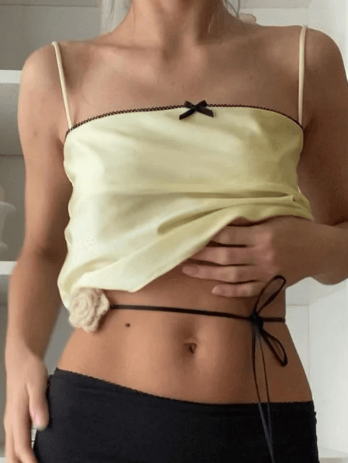 Satin Bow Cami Top: Y2K Coquette Grunge Aesthetic Cute Tops Pastel