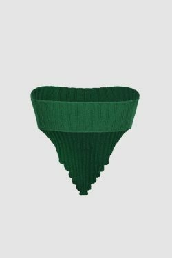 Scallop Trim Knit Tube Top - Y2K Fashion Staple for Coquette and Grunge Aesthetics