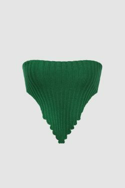 Scallop Trim Knit Tube Top - Y2K Fashion Staple for Coquette and Grunge Aesthetics