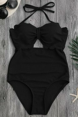 Scalloped Swimwear with High Leg Cut - Y2K Fashion Aesthetic for Women