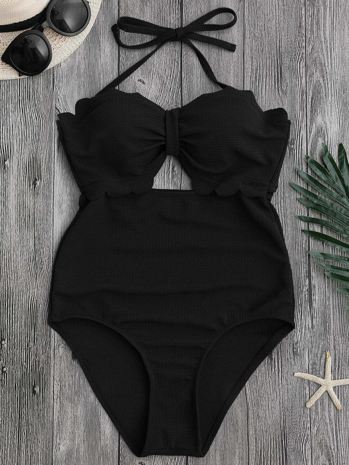 Scalloped Swimwear with High Leg Cut - Y2K Fashion Aesthetic for Women Scalloped Swimwear with High Leg Cut - Y2K Fashion Aesthetic for Women