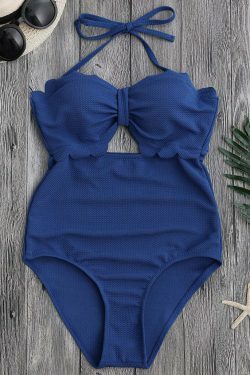 Scalloped Swimwear with High Leg Cut - Y2K Fashion Aesthetic for Women