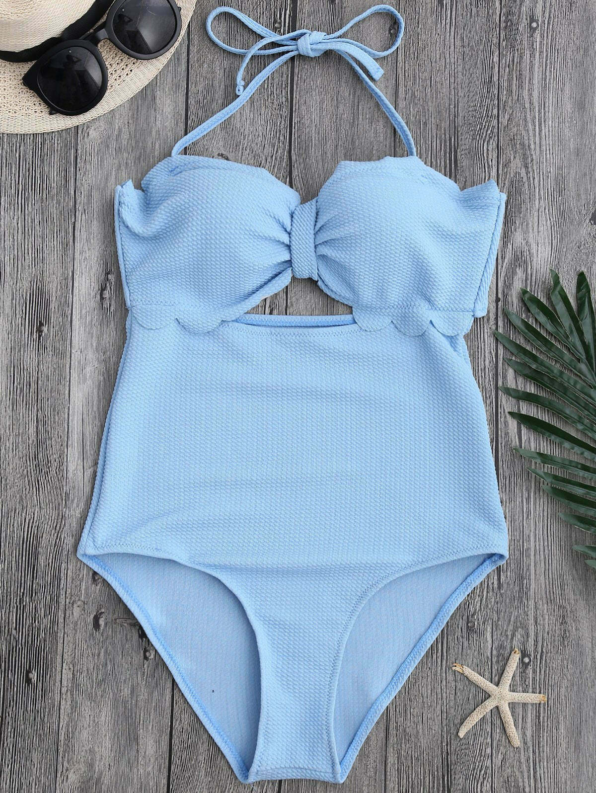 Scalloped Swimwear with High Leg Cut - Y2K Fashion Aesthetic for Women Scalloped Swimwear with High Leg Cut - Y2K Fashion Aesthetic for Women
