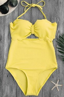 Scalloped Swimwear with High Leg Cut - Y2K Fashion Aesthetic for Women