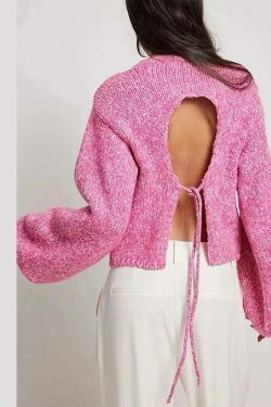 Sculpted Serenity Backless Knit Top - Y2K Coquette Grunge A