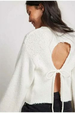 Sculpted Serenity Backless Knit Top - Y2K Coquette Grunge A