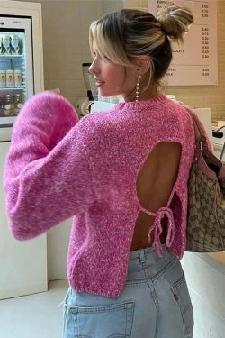 Sculpted Serenity Backless Knit Top - Y2K Coquette Grunge A