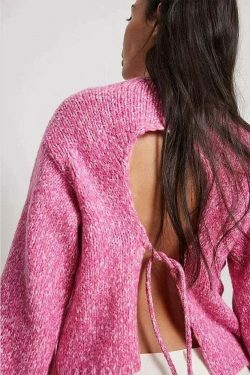 Sculpted Serenity Backless Knit Top - Y2K Coquette Grunge A