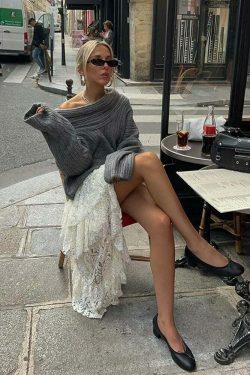 Sculpted Serenity Coquette Aesthetic Slash Neck Sweater