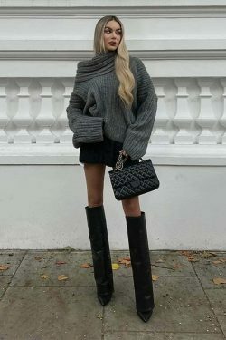 Sculpted Serenity Coquette Aesthetic Slash Neck Sweater