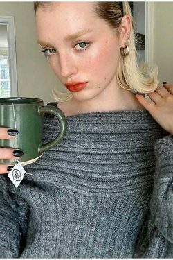 Sculpted Serenity Coquette Aesthetic Slash Neck Sweater