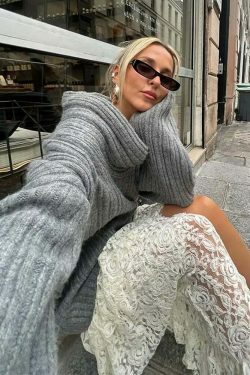 Sculpted Serenity Coquette Aesthetic Slash Neck Sweater