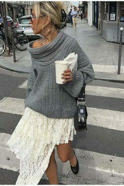 Sculpted Serenity Coquette Aesthetic Slash Neck Sweater