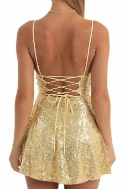 Sequin Backless Mini Dress with Tie-Up Detail - Y2K Fashion Statement for Women