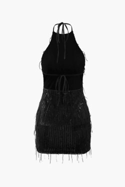 Sequin Embellished Halter Mini Dress for Y2K Fashion Enthusiasts