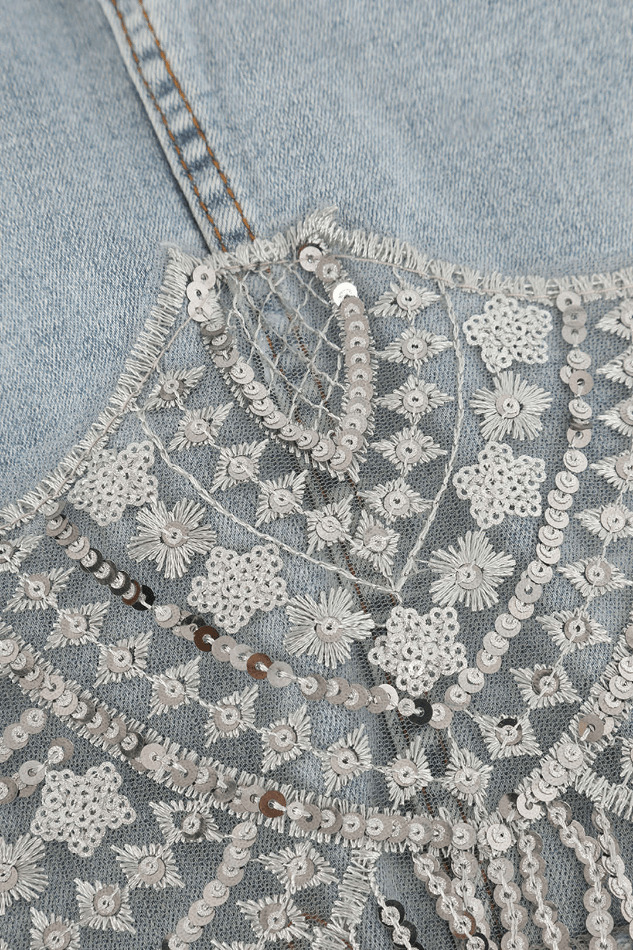 Sequin Fringe Hem Denim Skirt - Y2K Fashion Statement with Coquette Aesthetic and Grunge Style