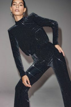 Sequin half turtleneck jumpsuit for women - Y2K fashion statement with a touch of coquette and gr