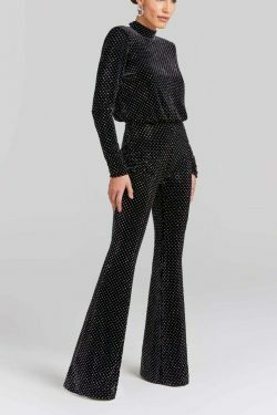 Sequin half turtleneck jumpsuit for women - Y2K fashion statement with a touch of coquette and gr