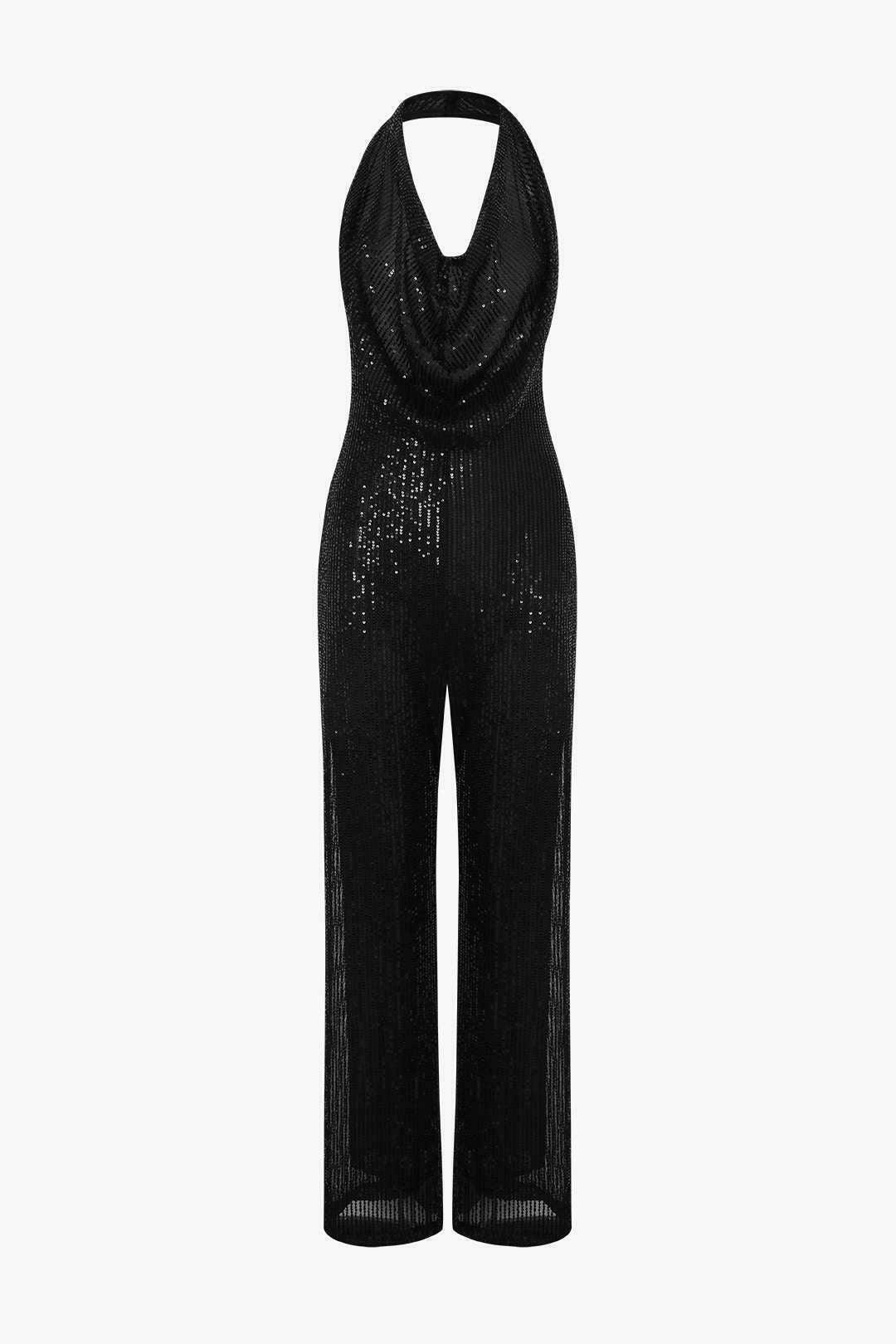 Sequin Jumpsuit: Y2K Fashion Halter Neck Backless - Coquette Aesthetic, Grunge Style, Cute Tops