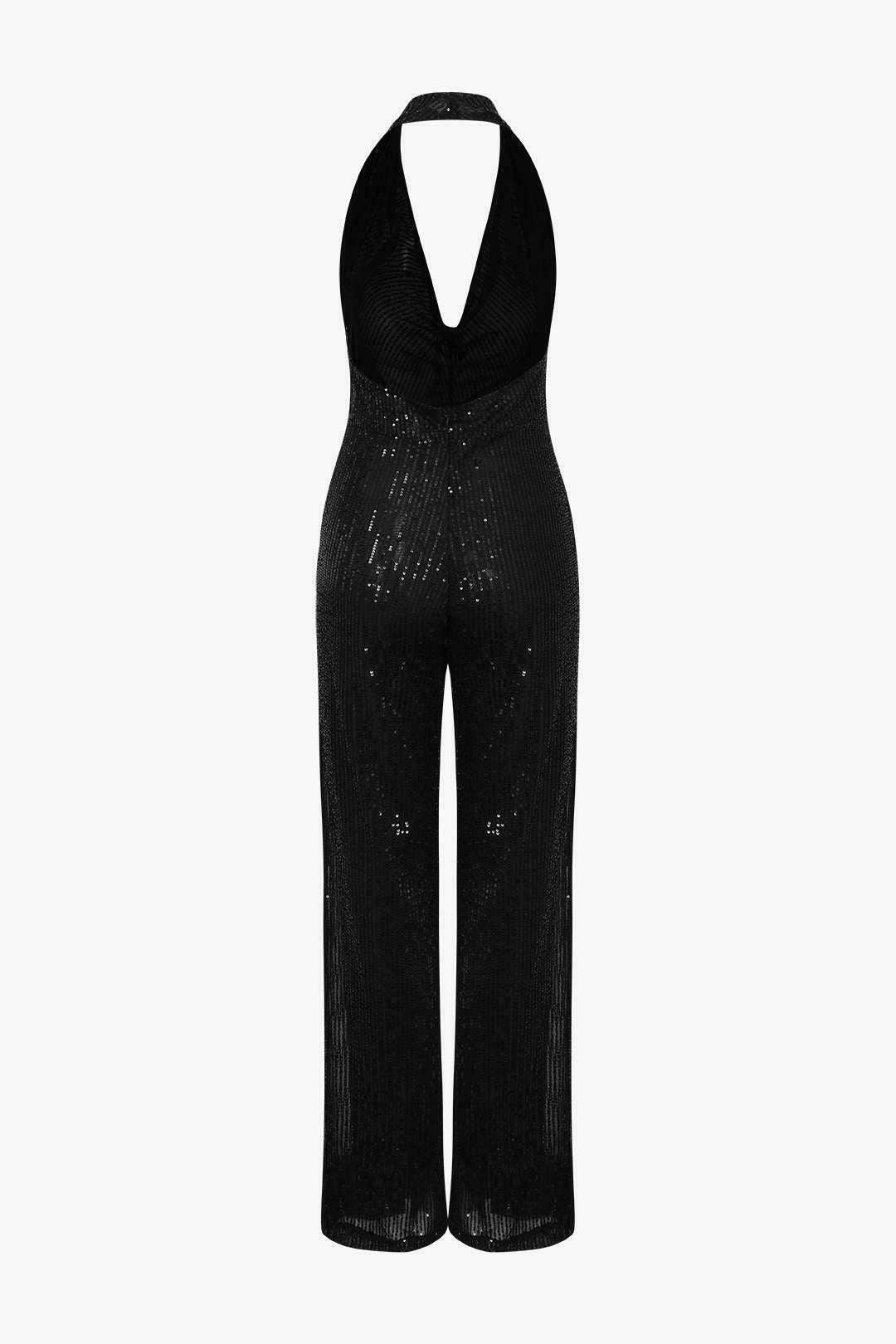 Sequin Jumpsuit: Y2K Fashion Halter Neck Backless - Coquette Aesthetic, Grunge Style, Cute Tops
