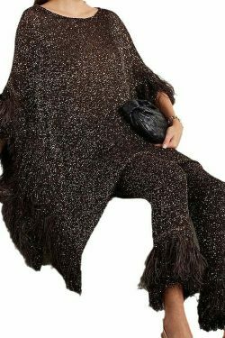 Sequin Tassel Pants Suit for Y2K Fashion: Coquette Aesthetic & Grunge Style