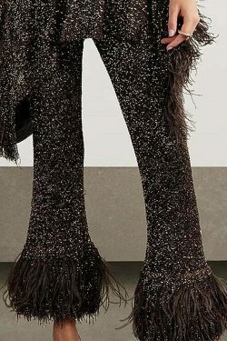 Sequin Tassel Pants Suit for Y2K Fashion: Coquette Aesthetic & Grunge Style
