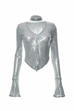 Sequin V-Neck Hanky Hem Blouse: Y2K Fashion with Coquette & Grunge Aesthetics