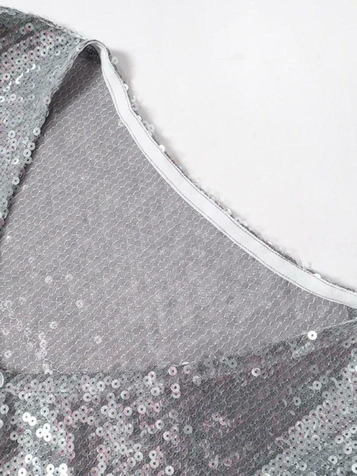 Sequin V-Neck Hanky Hem Blouse: Y2K Fashion with Coquette & Grunge Aesthetics