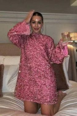 Sequined Dress: Y2K Aesthetic Long-Sleeved Loose Fit - Coquette Style Glamour with a Touch of Grunge