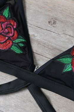 Sequined Floral Bralette Swimsuit for Y2K Fashion - Coquette Aesthetic & Grunge Style