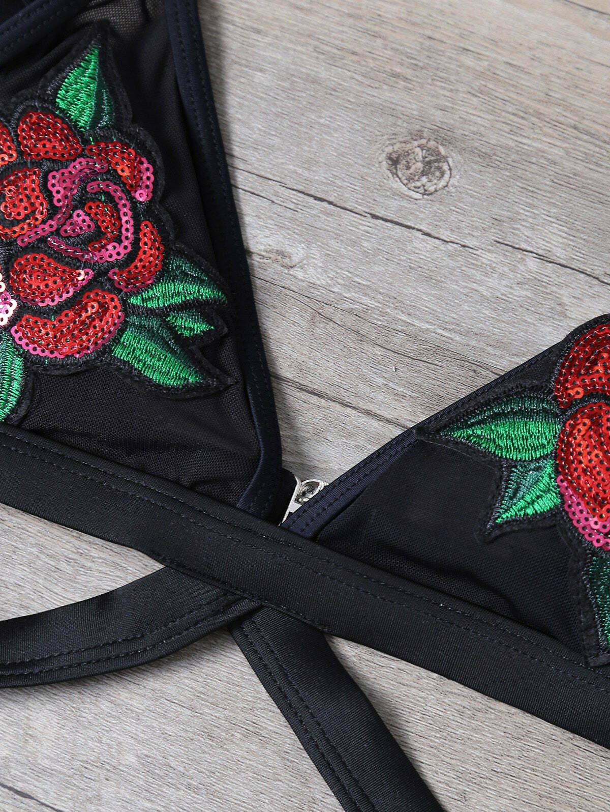 Sequined Floral Bralette Swimsuit for Y2K Fashion - Coquette Aesthetic & Grunge Style