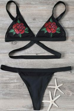 Sequined Floral Bralette Swimsuit for Y2K Fashion - Coquette Aesthetic & Grunge Style