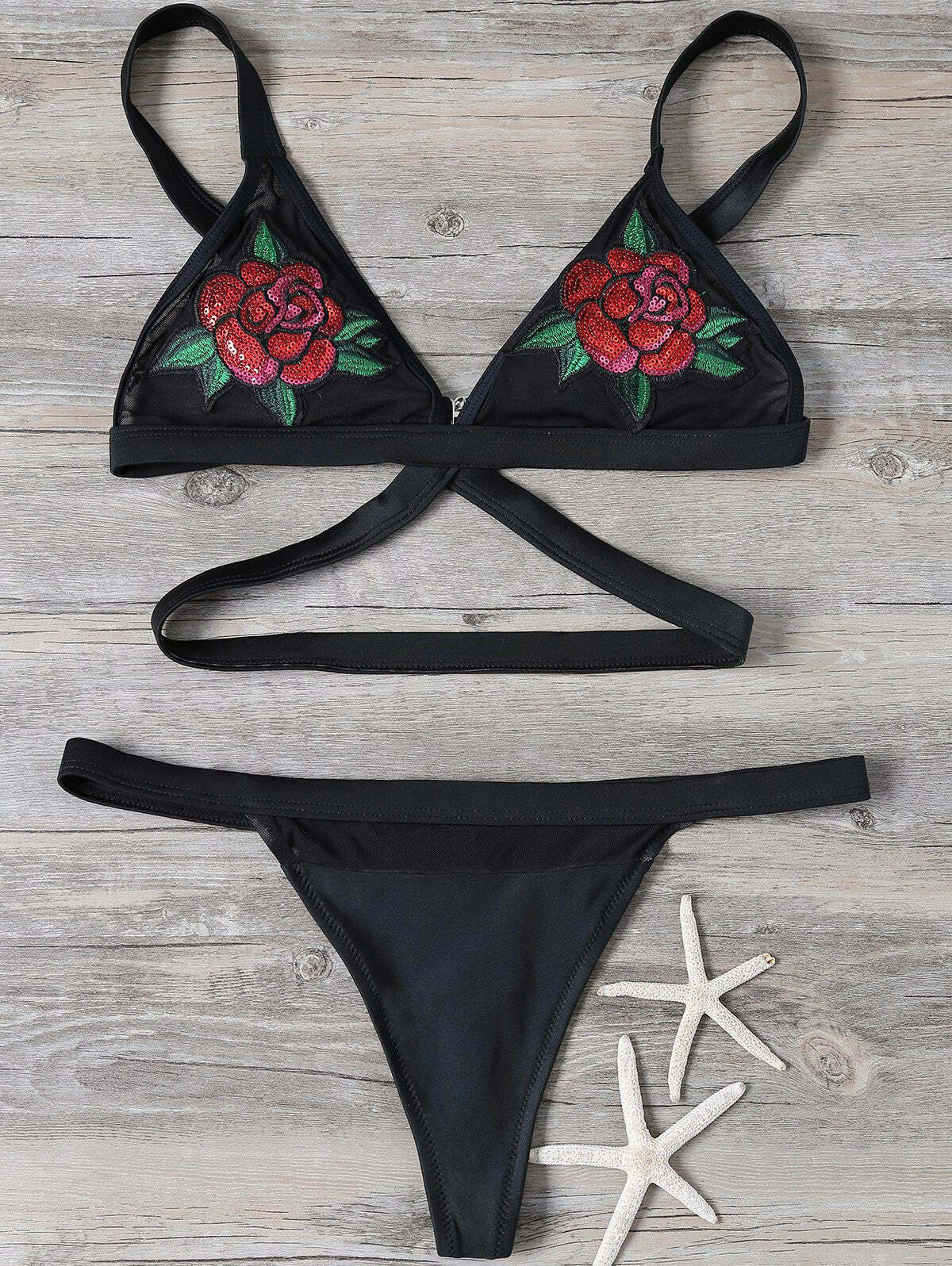 Sequined Floral Bralette Swimsuit for Y2K Fashion - Coquette Aesthetic & Grunge Style