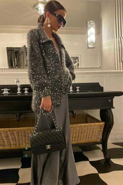 Sequined Lazy Style Sweater Jacket for Y2K Fashion Enthusiasts with Coquette and Grunge Aesthetic
