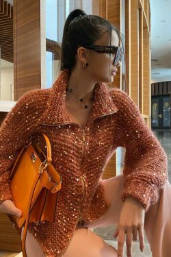Sequined Lazy Style Sweater Jacket for Y2K Fashion Enthusiasts with Coquette and Grunge Aesthetic