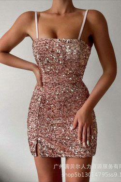 Sequined Suspender Mini Dress - Y2K Fashion Statement with Coquette Aesthetic and Grunge Style