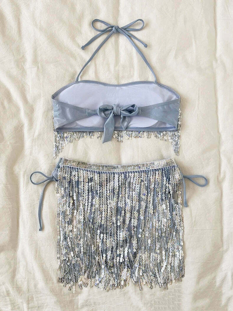 Sequined Tube Top Swimsuit: Y2K Fashion Bikini - Coquette Aesthetic, Grunge Style, Cute Tops