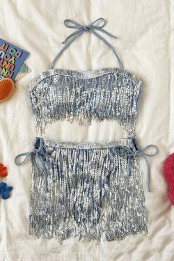 Sequined Tube Top Swimsuit: Y2K Fashion Bikini - Coquette Aesthetic, Grunge Style, Cute Tops