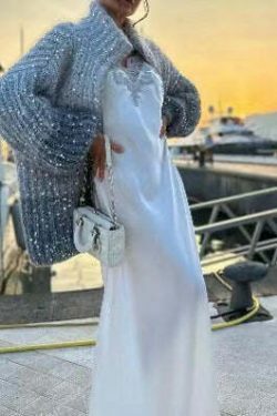 Sequined V-Neck Hoodie Sweater: Y2K Coquette Grunge A