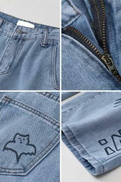 Sesame Street Cartoon Printed Blue Straight Jeans - Y2K Fashion Aesthetic for Women