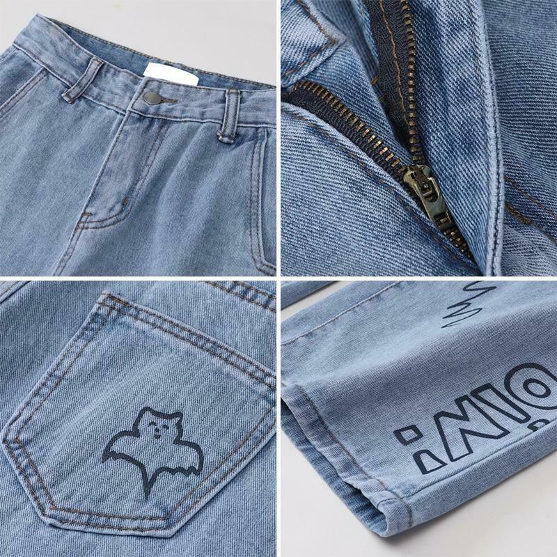 Sesame Street Cartoon Printed Blue Straight Jeans - Y2K Fashion Aesthetic for Women