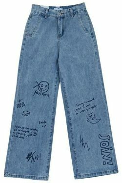Sesame Street Cartoon Printed Blue Straight Jeans - Y2K Fashion Aesthetic for Women