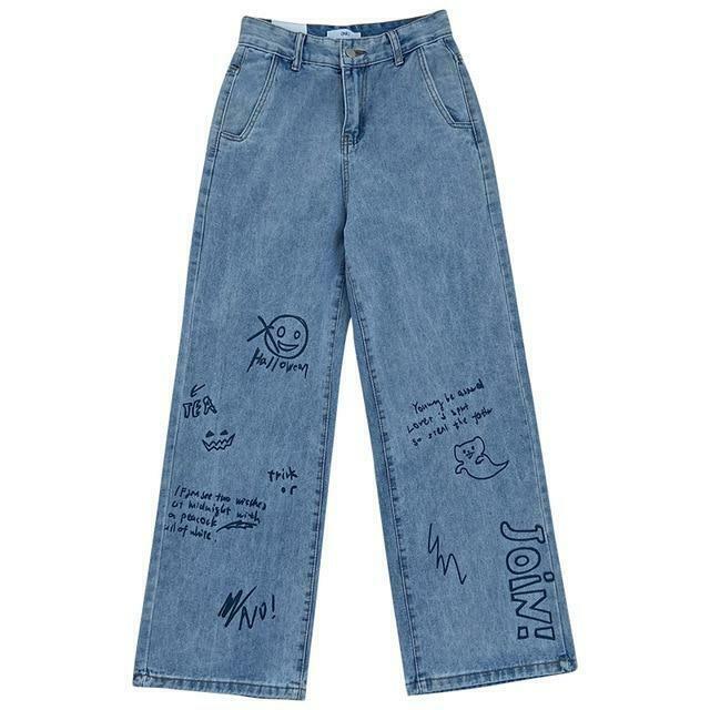 Sesame Street Cartoon Printed Blue Straight Jeans - Y2K Fashion Aesthetic for Women