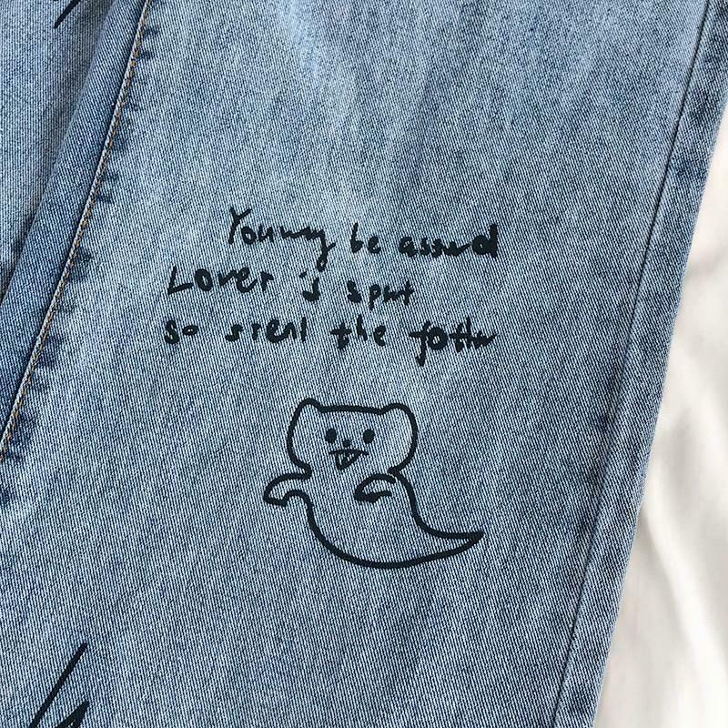 Sesame Street Cartoon Printed Blue Straight Jeans - Y2K Fashion Aesthetic for Women