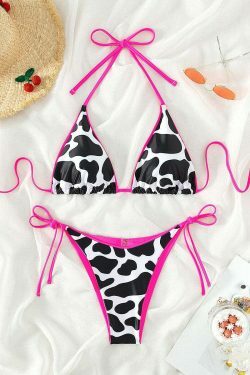 Sexy Cow Print Two-Piece Bikini Set for Women - Y2K Fashion Swimwear with a Coquette Aesthetic