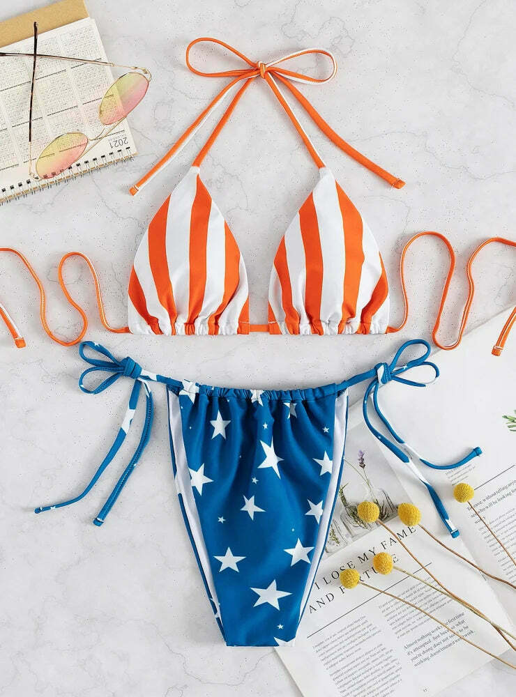 Sexy Star Stripe Bikini - Y2K Fashion Swimwear for Women with a Flirty Aesthetic Sexy Star Stripe Bikini - Y2K Fashion Swimwear for Women with a Flirty Aesthetic