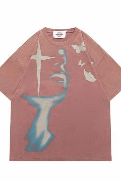 Shadow Butterflies Vintage Wash T-Shirt - Y2K Fashion Grunge Aesthetic Cute Tops Pastel Goth